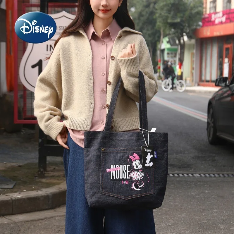 Disney Mickey New Women's Handbag Luxury Brand Original Women's Shoulder Bag Denim Fashion Embroidery Women's Bag Large Capacity