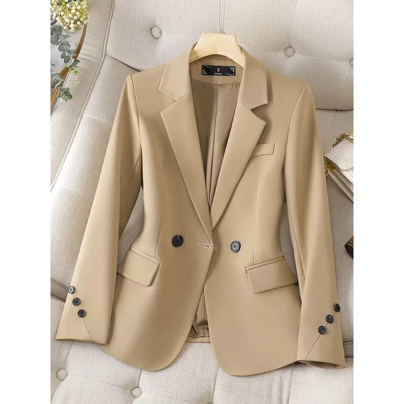 Blazer de peito único de manga comprida feminino, jaqueta formal, desgaste do trabalho, escritório, senhoras, branco, preto, cáqui, branco, terno elegante, mulheres