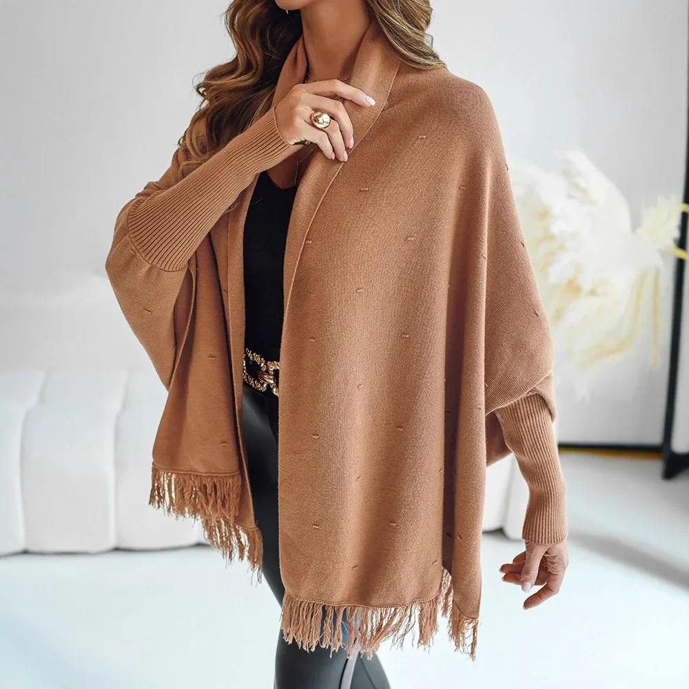 

Cardigan Jumper Sweater Women Solid Color Loose Open Front Long Sleeve Sweater Tassels