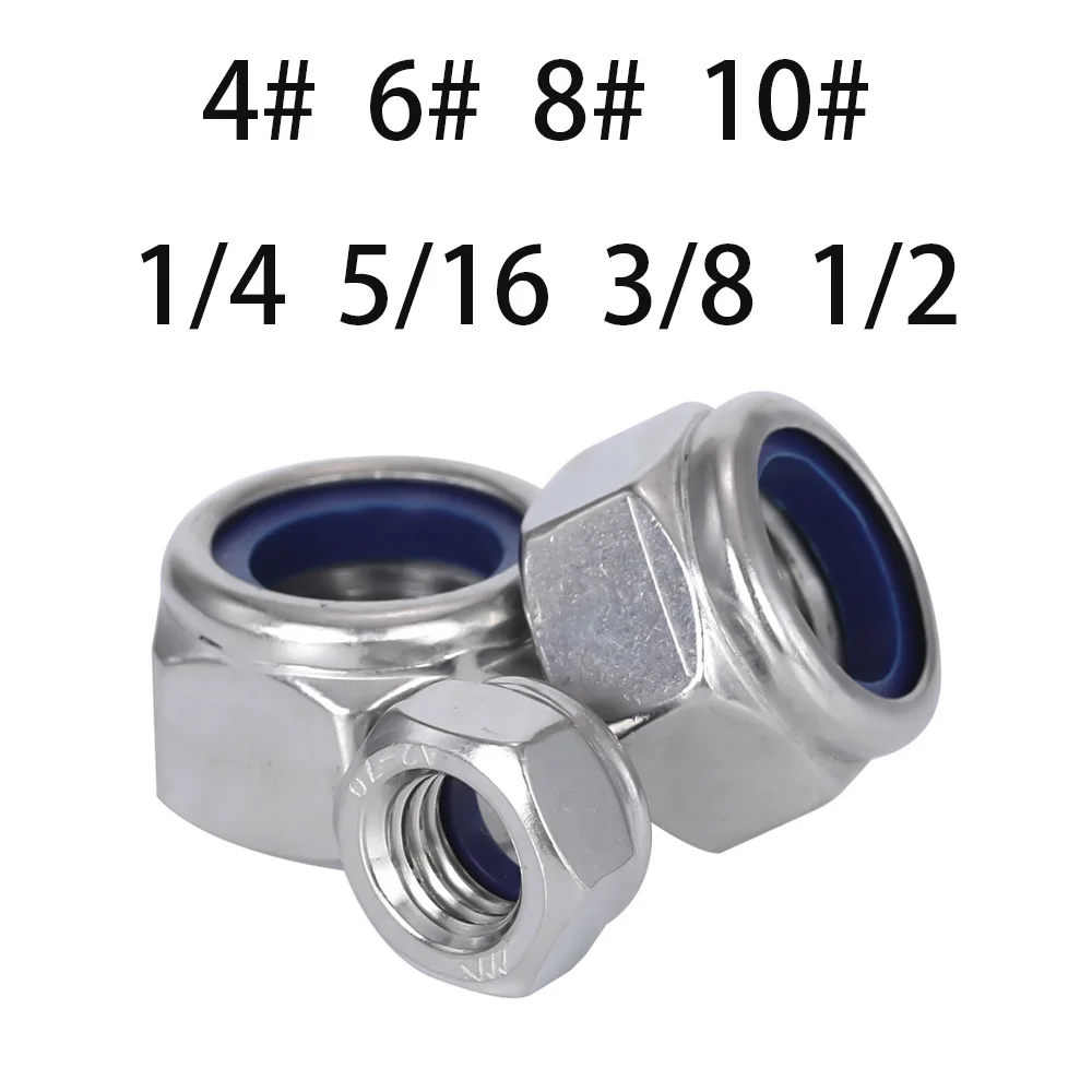 American Standard UNC Nylon Insert Lock Hexagon Nuts 4#-40 6#-32 8#-32 10#-24 1/4 5/16 3/8 304 Stainless Steel US Standard Nut