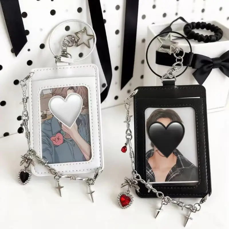 Kpop Photocard Holder PU Leather Photo Card Holder Idol Photocards Cover ID Card Sleeves Bag Charms Keychain Photo Album