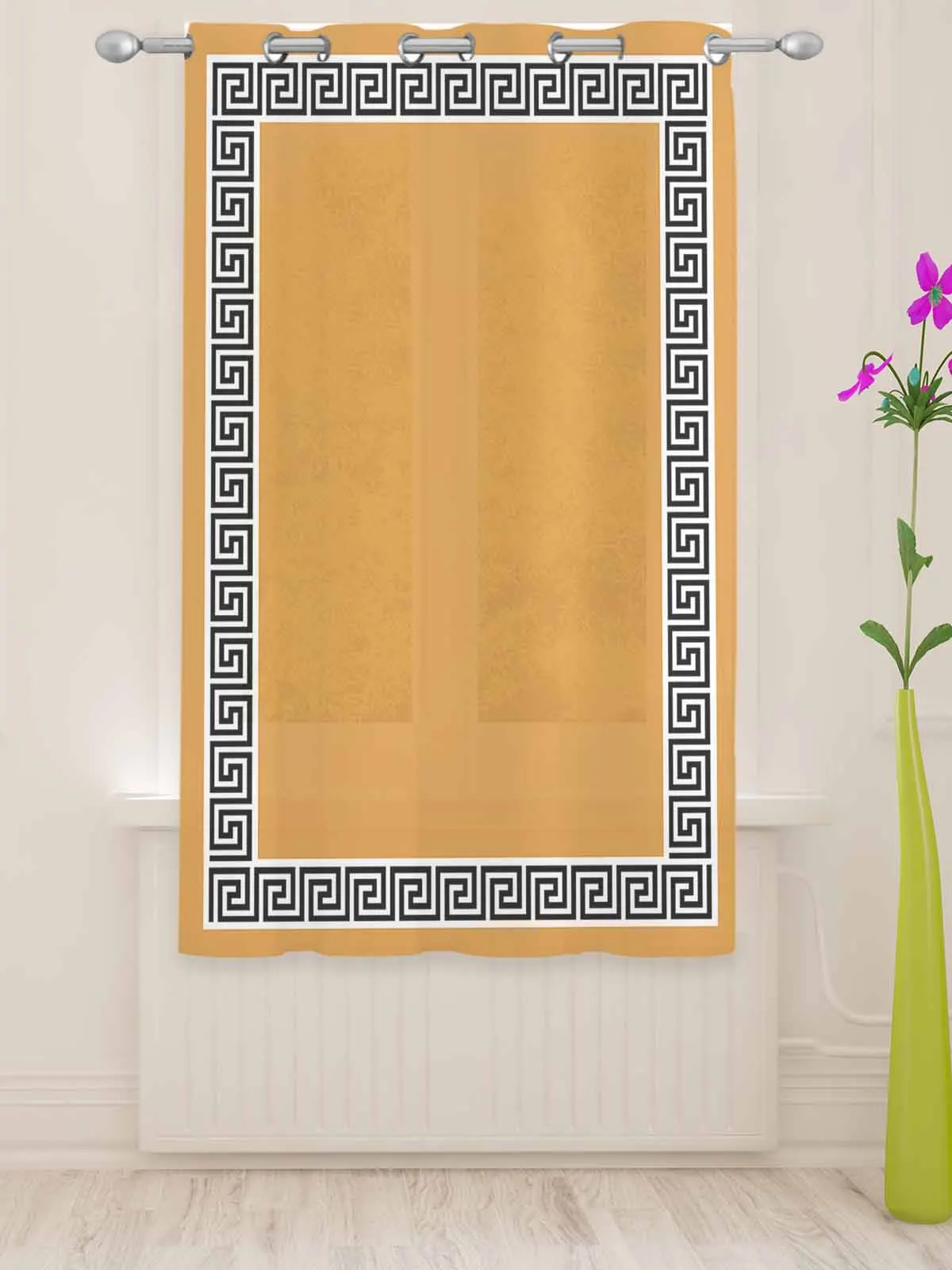 Yellow Geometric Greek Key Pattern Tulle Living Room Decoration Transparent Sheer Curtains Bedroom Kitchen Voile Chiffon Drapes