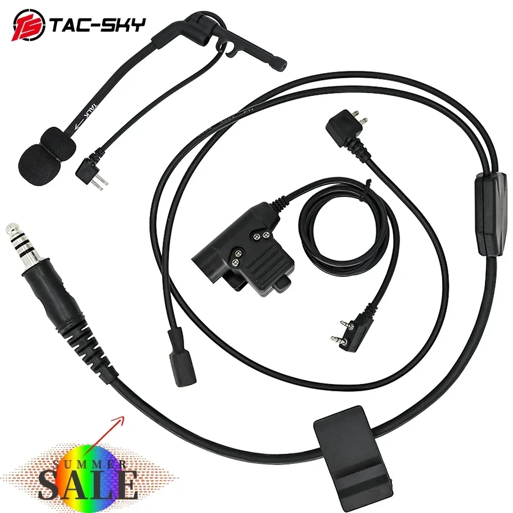 TAC-SKY tactical headset Y-cable kit Compatible with PELTO PTT and Comta headset microphone for Comta headsets