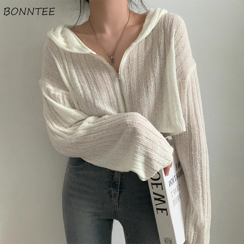 

Кардиган с капюшоном, женский дизайн на молнии, шикарные укороченные пальто с длинными рукавами, осенние милые пикантные универсальные пальто свободного покроя для девочек в минималистском стиле