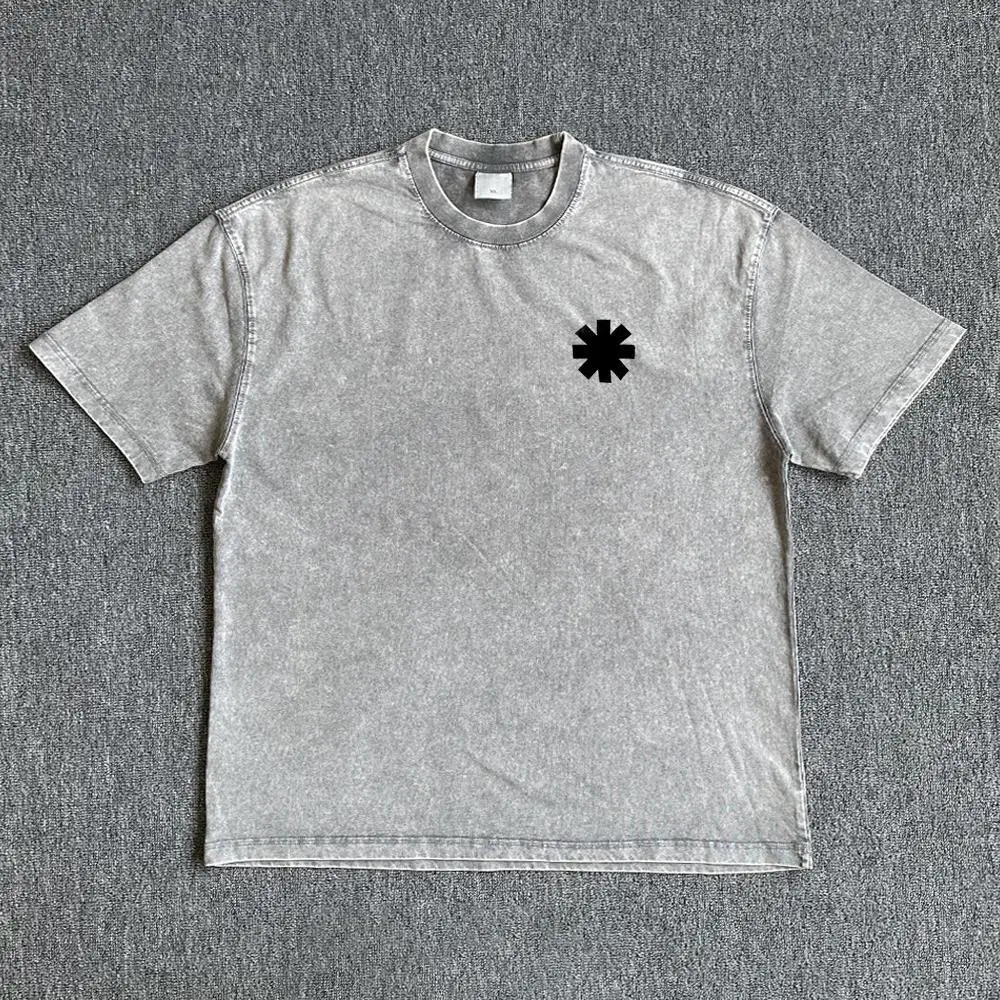 تي شيرت À Manches Courtes Rétro Hip Hop Americain En Coton Avec Bande De Poivrons Rouges Imprimé