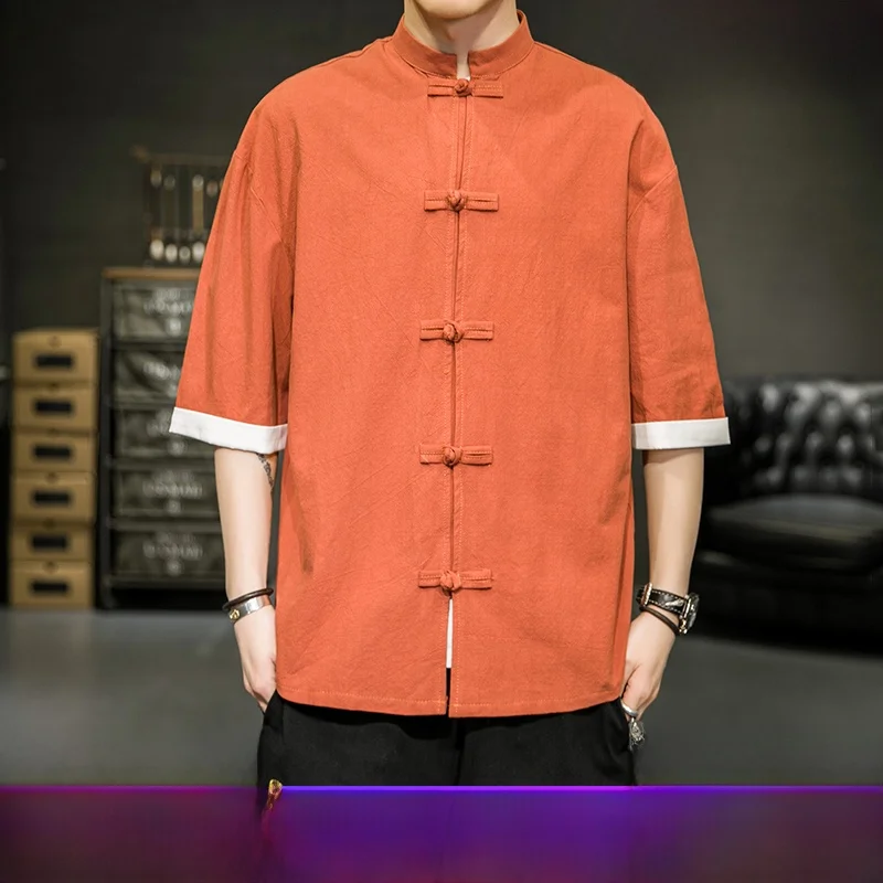 

ort Sve Cotton Linen Work irt Men's Tang Suit Top Traditional Chinese Medicine Health Care Center Massage Techan