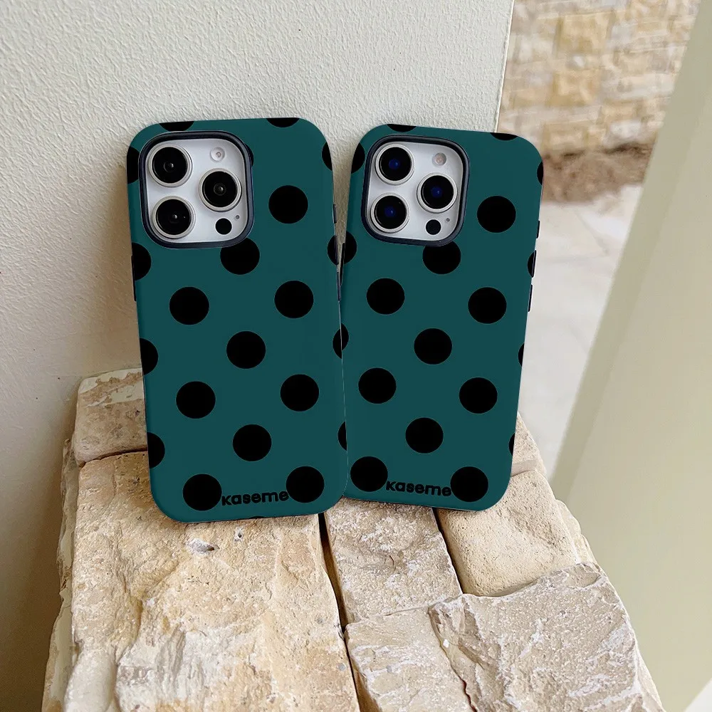 Dark Teal Big Polka Dot Phone Case for Samsung Galaxy S22 S23 S24 S25 S26 FE Plus Ultra Edge 4G 5G Luxury Double-layer
