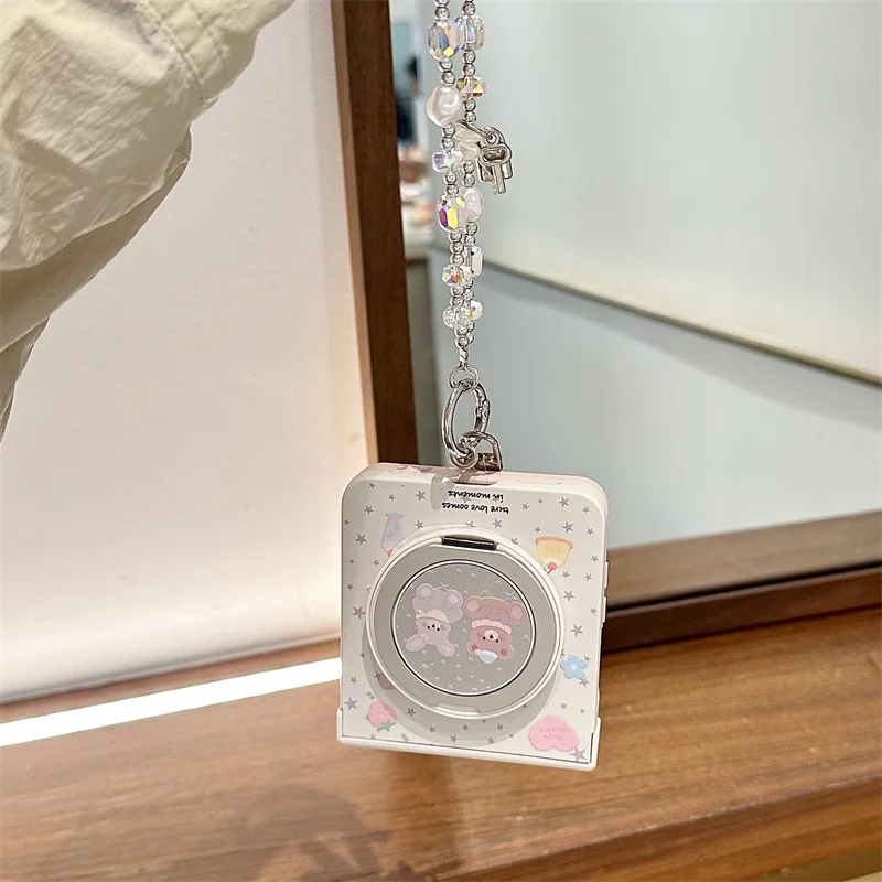 Cute Bear Bunny Dessert Print Magnetic Ring Stand Phone Case For Samsung Galaxy Z Flip 8 7 6 5 Full Hinge Cover 3 4 Crystal Bow