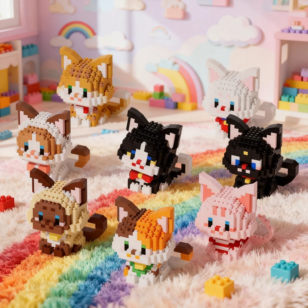 Niedliche Mini-Katzen-Mikro-Bausteine – Zwei Montagemethoden, Endloser Spaß, Neujahrsgeschenk für Mädchen, Einfache Puzzle-Dekoration – Detail 1