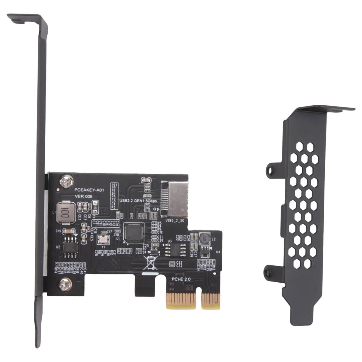 

PCI-E 1X to USB 3.2 GEN1 5Gbps Type-E A-Key Expansion Card,Front Panel Type-C Interface for Desktop PC(ASM1042A)