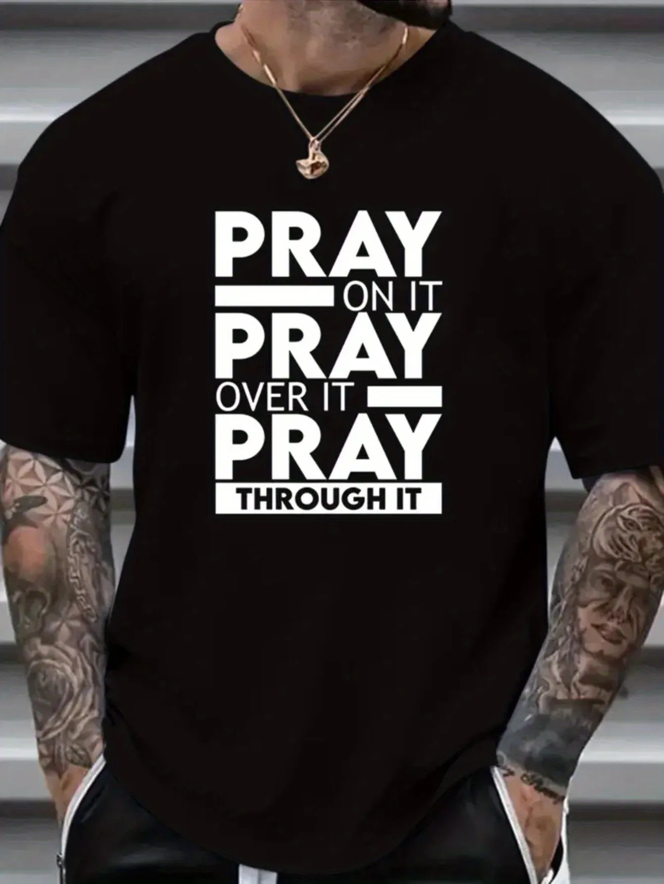 New PRAY Print T-Shirt, Mens Tshirt Comfort-Fit Crew Neck T-Shirt - Ultra-Soft, Breathable, Moisture-Wicking