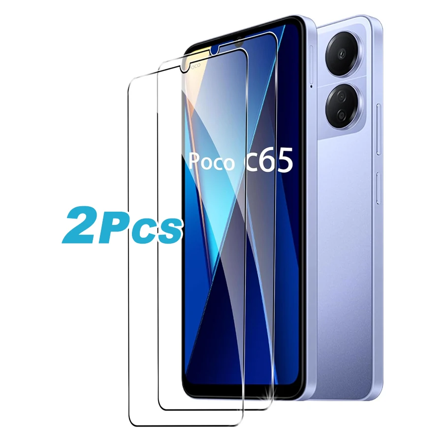 2Pcs Protecctive Glass For Xiaomi Poco C65 4G Screen Protector Poxo Little C 65 65C PocoC65 2023 6.74inch Safety Tempered Glass