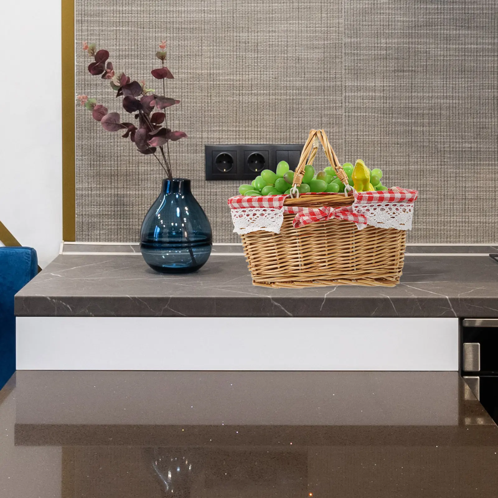 

Плетеная корзина из натурального ротанга в деревенском стиле, портативная, для пикника на природе, с прочными ручками, для кемпинга, покупок и домашнего хранения