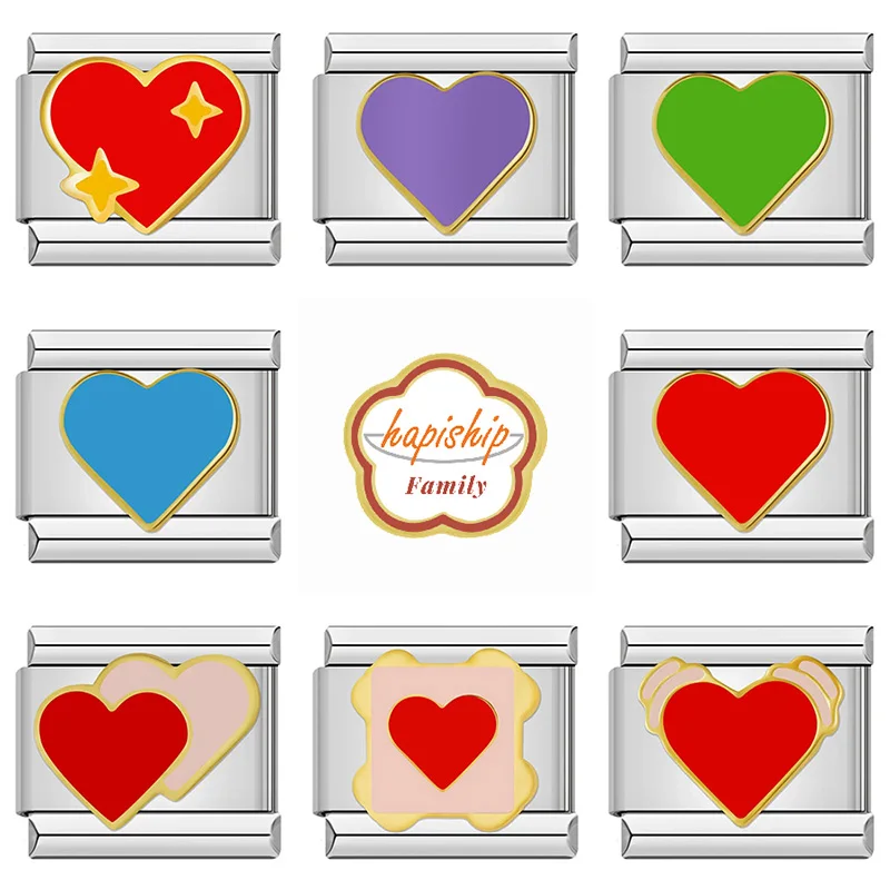 Hapiship 2024ครอบครัวผู้หญิงแฟชั่นโรแมนติกหัวใจสร้อยข้อมือความรักลิงก์พอดี9มม. สแตนเลสทำ DIY เครื่องประดับ NEW019