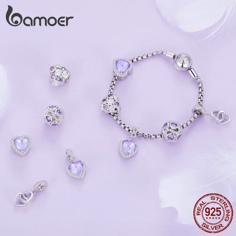 Bamoer 925 Sterling Silver Infinite Love Bead Purple Heart Zircon Charms for Women Bracelet and Necklace DIY Fine Jewelry image 3