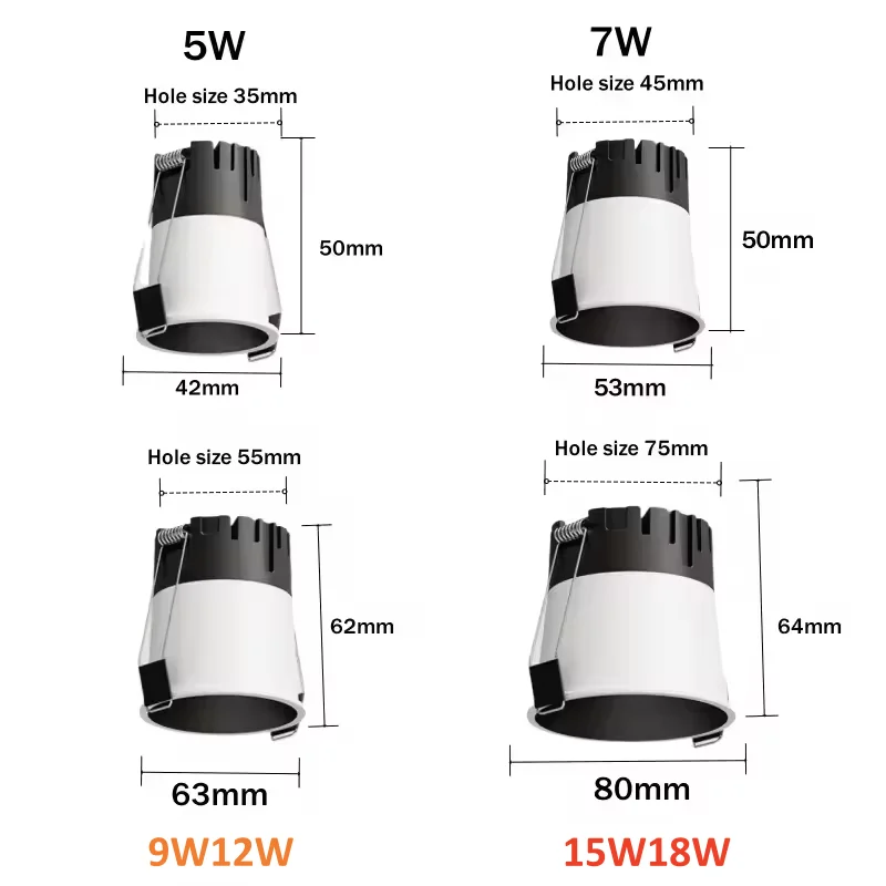 Dimmable Adjustable Angle LED COB Downlight Recessed Ceiling Lamp 5W7W10W12W15W18W 85-265V Round Light For Family Living Room