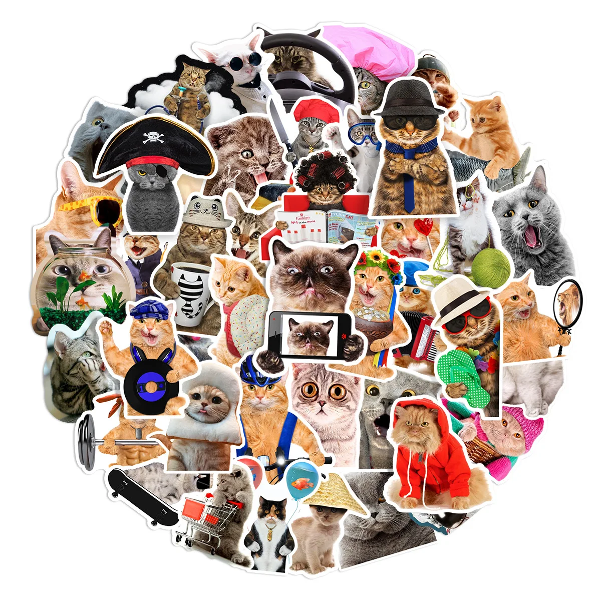 66Pcs Cartoon Funny Cat Series Graffiti Stickers Suitable for Laptop Helmets Desktop Decoration DIY Stickers Toys Wholesale