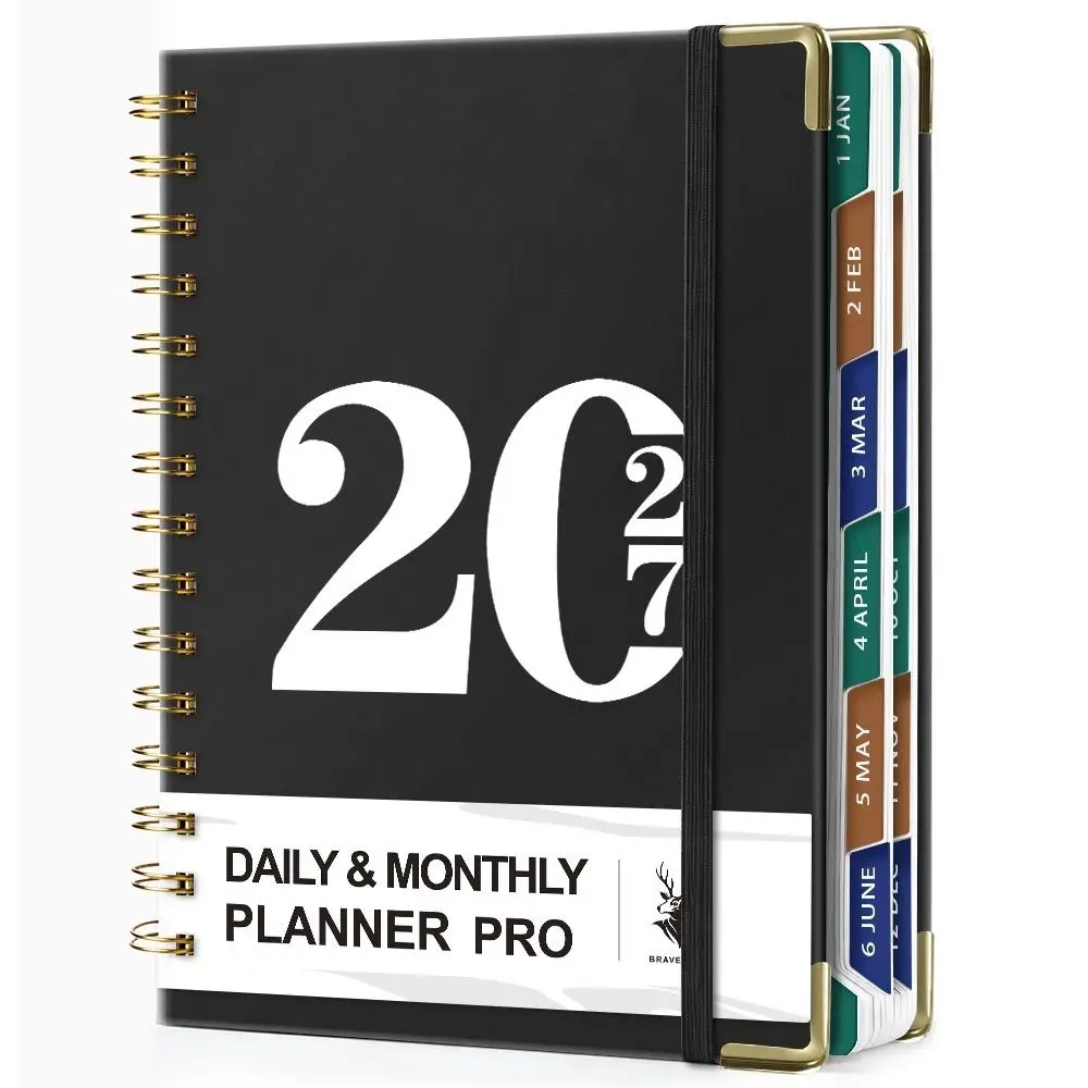 Index Tags 2027 Planner Notebook A5 Size Spiral Binding Daily Plan Schedule Clock In Function Simple Design Spiral Notebook