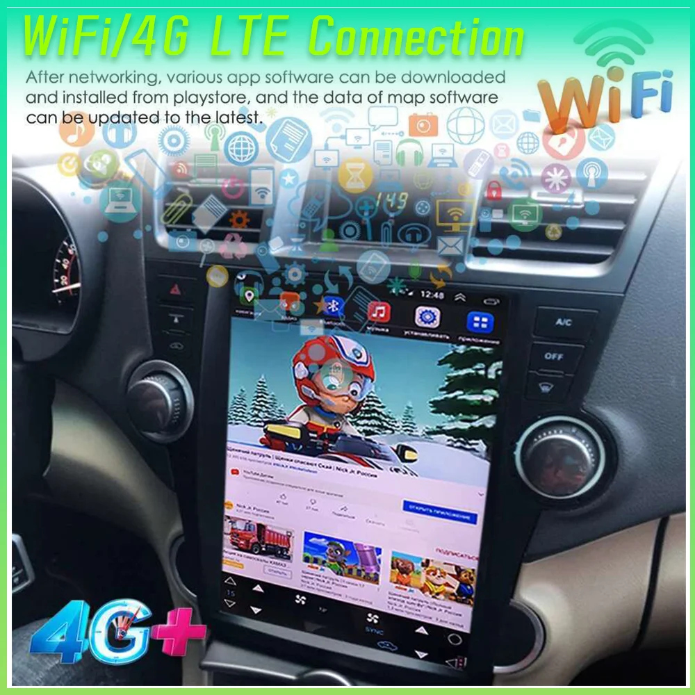 مشغل وسائط متعددة للسيارة يعمل بنظام أندرويد 15 لسيارة تويوتا هايلاندر 2007-2013، شاشة عرض تلقائية لاسلكية Carplay، نظام ملاحة GPS 2 DIN، واي فاي #5