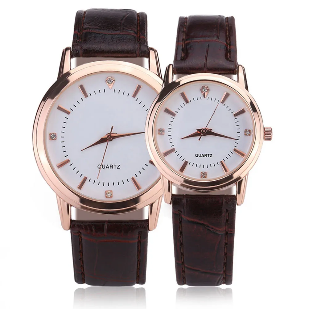 2Pcs Couple Quartz Watch Simple Fashion Casual Wristwatch Brown Strap Lover Gift Valentine's Day Birthday Father's Day
