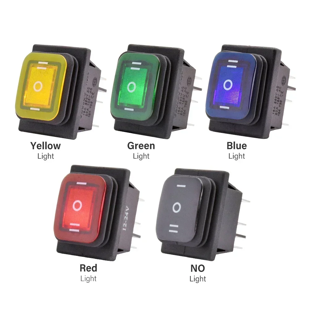 1pc KCD4-203 à prova dwaterproof água 30x22 interruptor rocker 6 pinos travamento 16a 250vac dpdt ligar/desligar 12v 220v vermelho verde led botão de luz interruptor