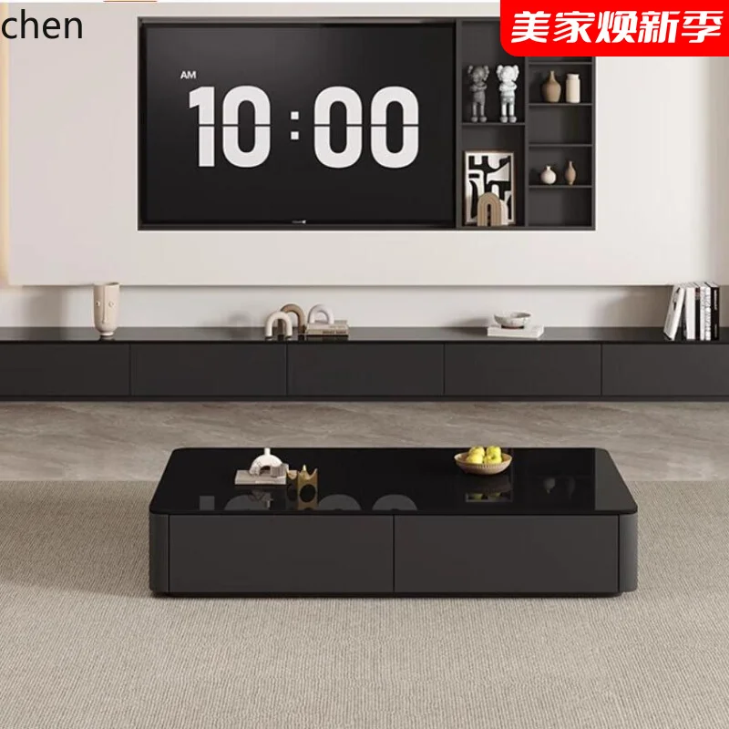 

HXL coffee table living room minimalist coffee table light luxury small apartment black floor TV cabinet combination