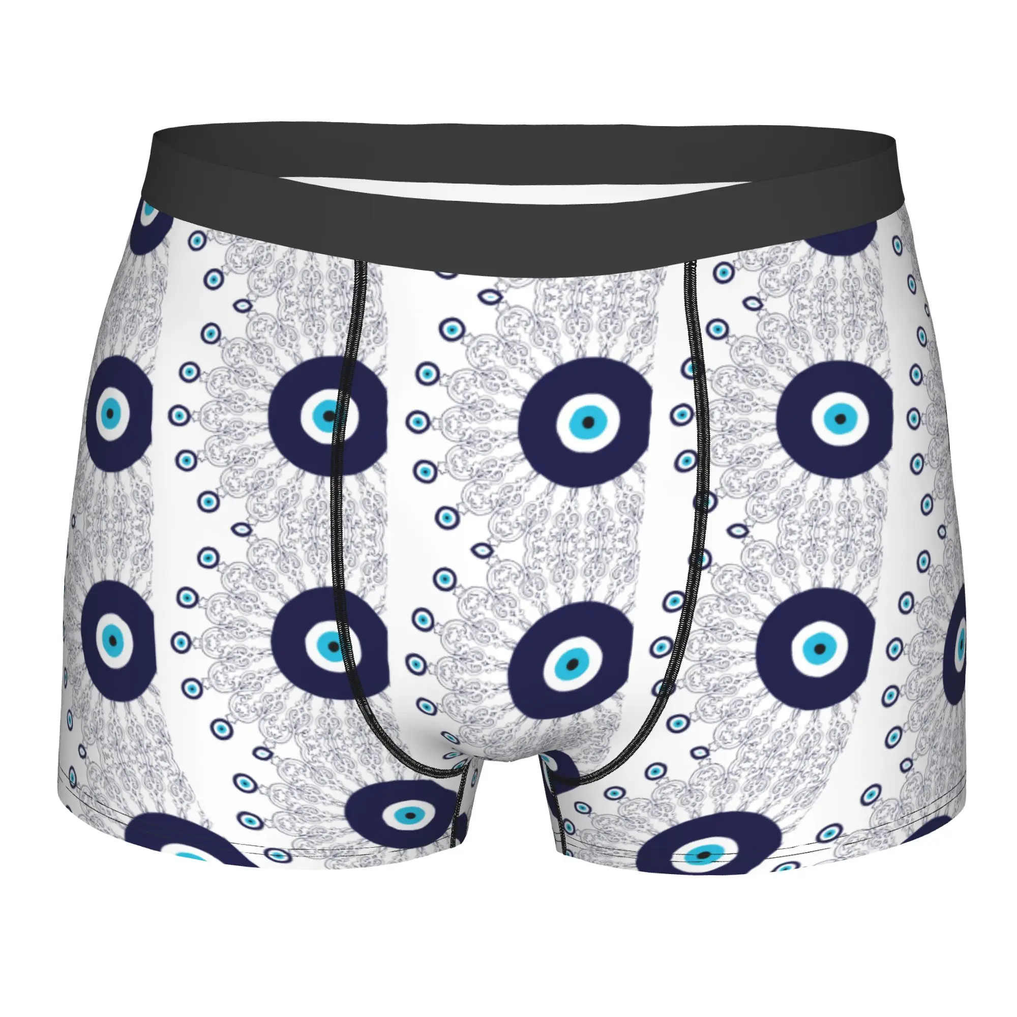 

Customized Male Fashion Navy Blue White Evil Eye Pattern Underwear Bohemian Boho Boxer Briefs Soft Shorts Panties Underpants