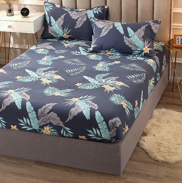 3pcs Tropical Rainforest Plant Fitted Sheet Set, Soft and Comfortable Dark Bedding, Botanical Leaf Pattern Bed Covers Dust Cover