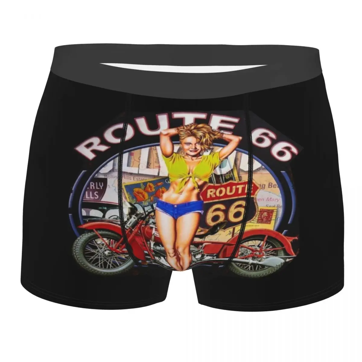 Male Fashion Americana Route 66 Underwear America Highway Boxer Briefs Stretch Shorts Panties Underpants