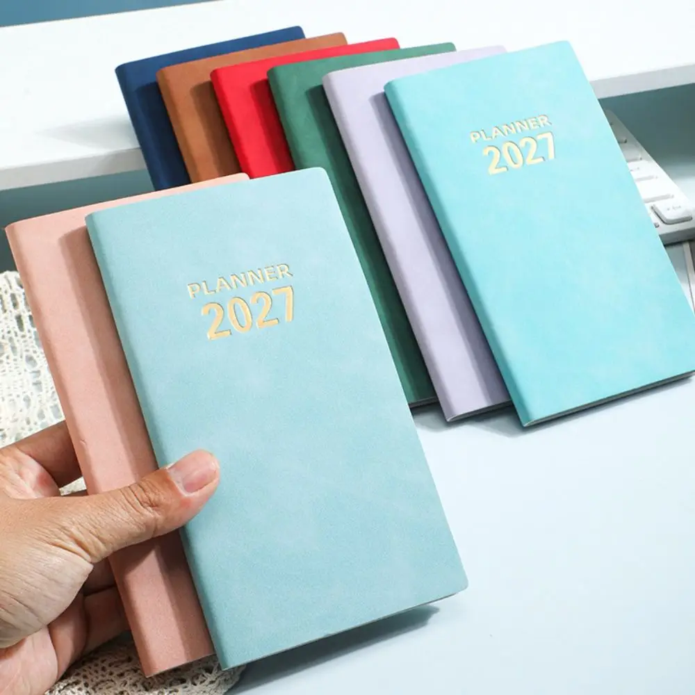 Portable A6 2027 Schedule Book To Do List Textured PU Agenda Book Planner Reminder Calendar Book Office Supplies
