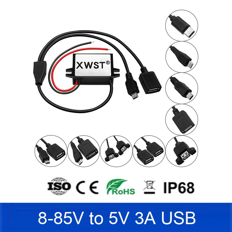 

DC DC 12V 24V 36V 48V 60V 72V 80V to 5V Output 8-85V to 5Volts Step Down USB Converter With Phone Charger Power Supply