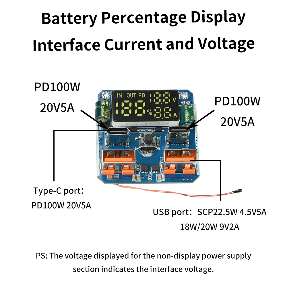 PD100W Bidirectional Boost Buck Fast Charging Module 20V 5A High Power Input Output for Lithium Battery Fast Charging