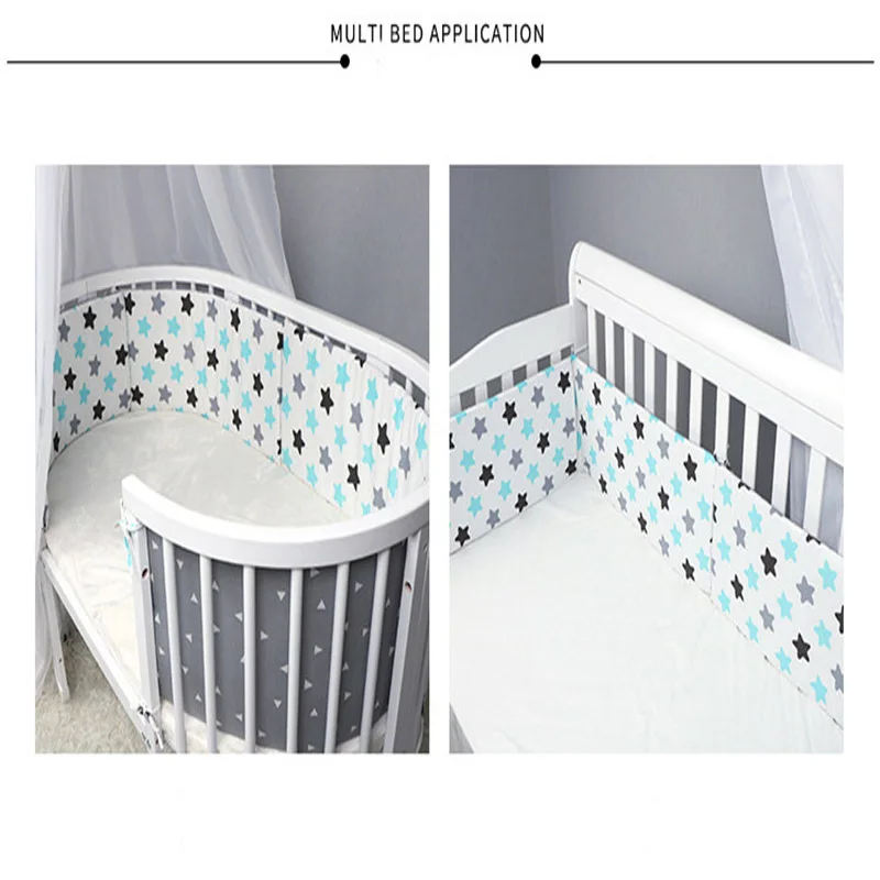 Nordic Stars Baby Bed Thicken Bumpers Zipper Design One-piece Crib Around Cushion Cot Protector Pillows 200*30 CM