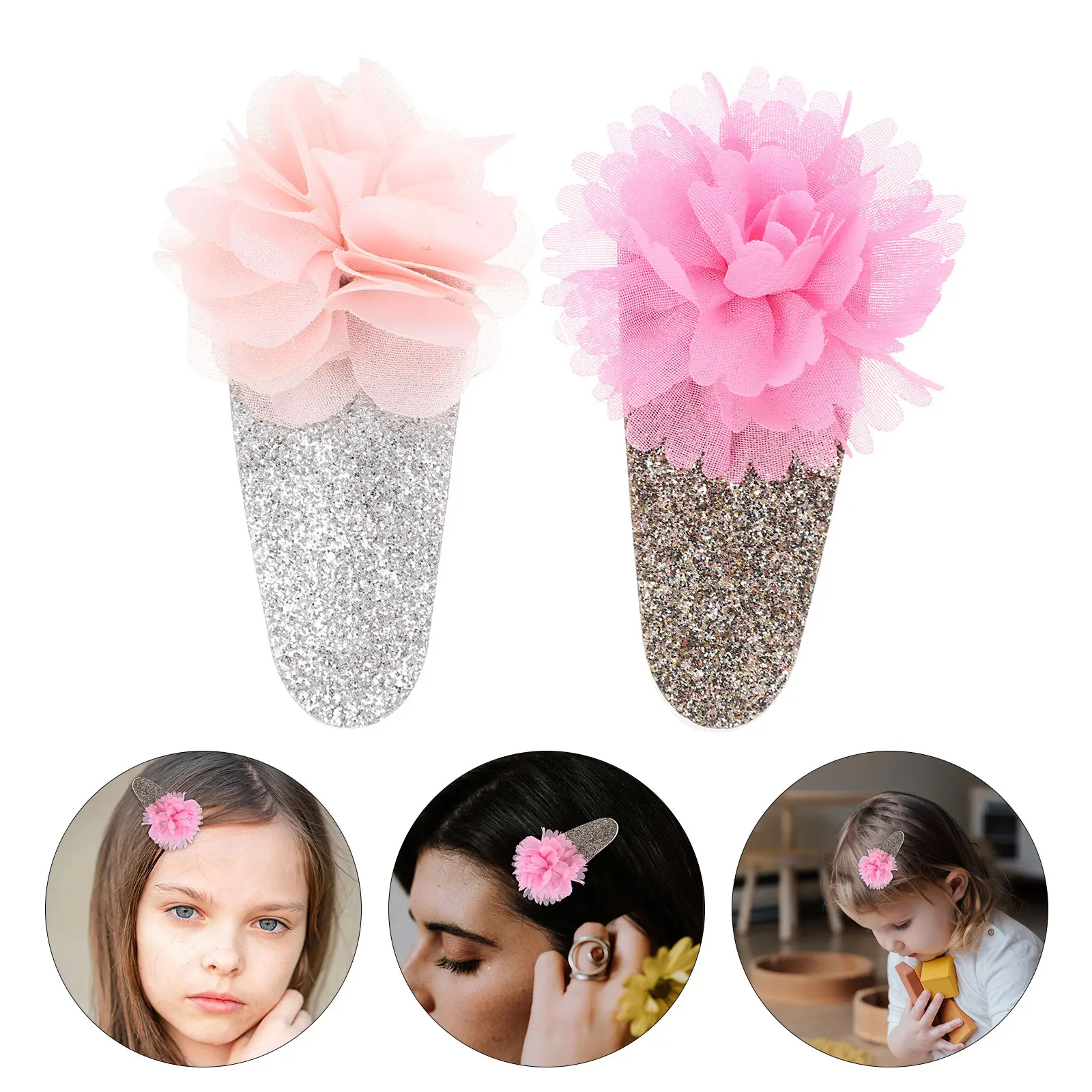 

2pcs Kids Hair Clip Children Hairpin Cute Flower Design Girls Daily Wear Party Wedding Accessories Hair Clamp Toddlers