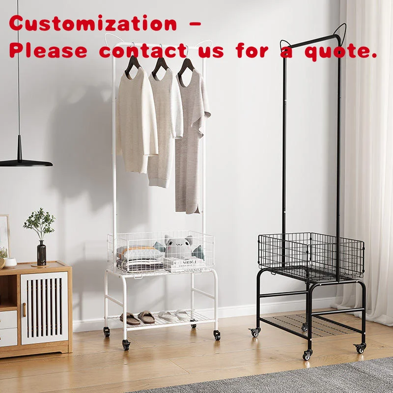 

custom.3 Tier Metal Pole Rack Hanging Bar Laundry Cart Garment Rack Clothing Display Rack With Basket Storage