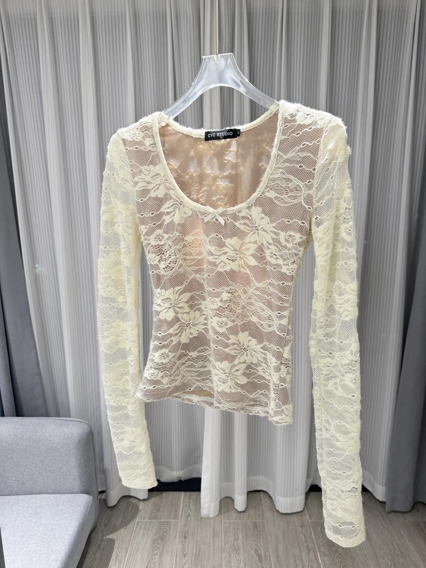 

Sexy ort Lace Knot U-Ne Knitted irt Women's Slim Fit Inner Wear Casual Commute Sle Long Sve Hollow out B...