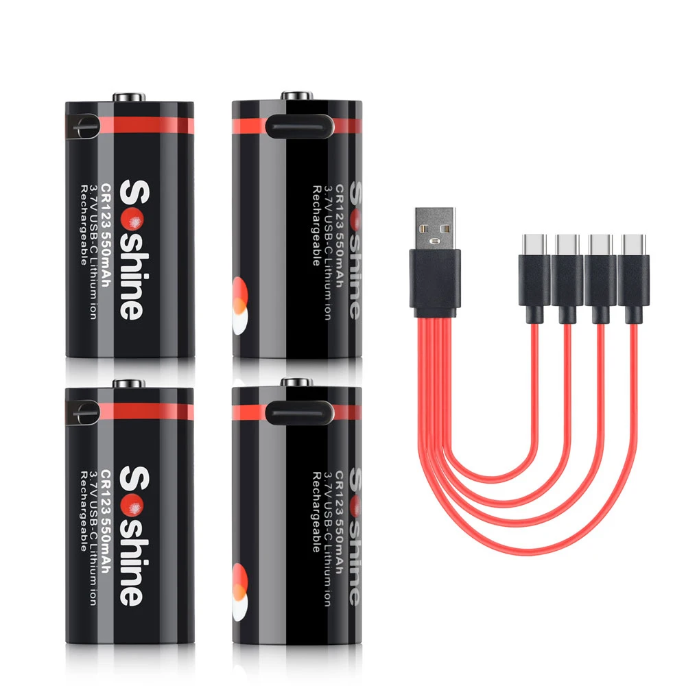 Soshine 3.7V CR123 RCR123 Lithium Battery USB 16340 550mah Rechargeable Battery 100% Original Batteries for Flashlight Camera