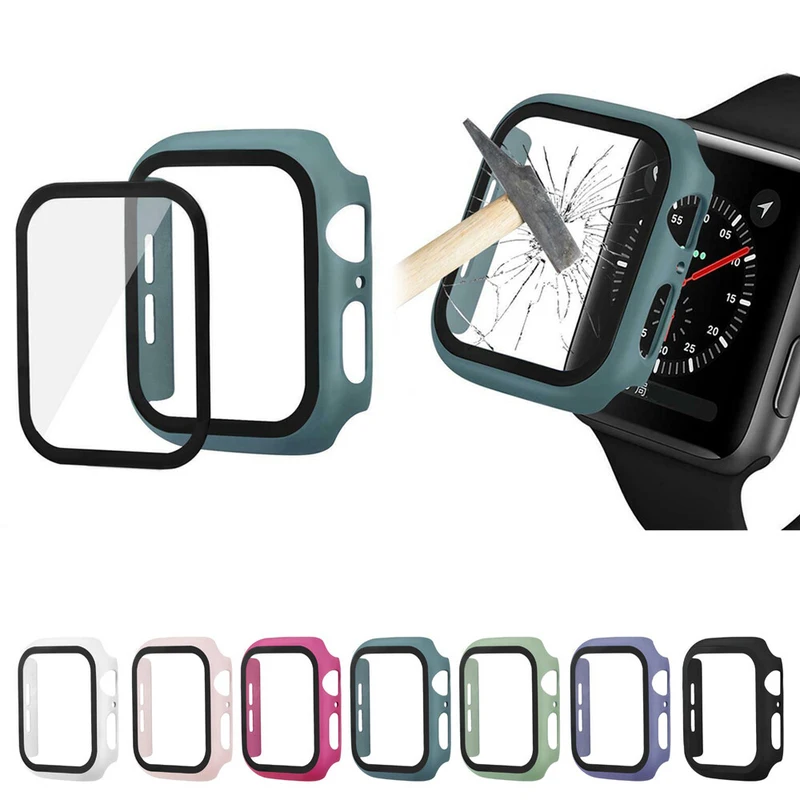 P+ Tempered Glass+PC Cover For Apple Watch Series 10 9 8 7 6 5 SE Screen Protector