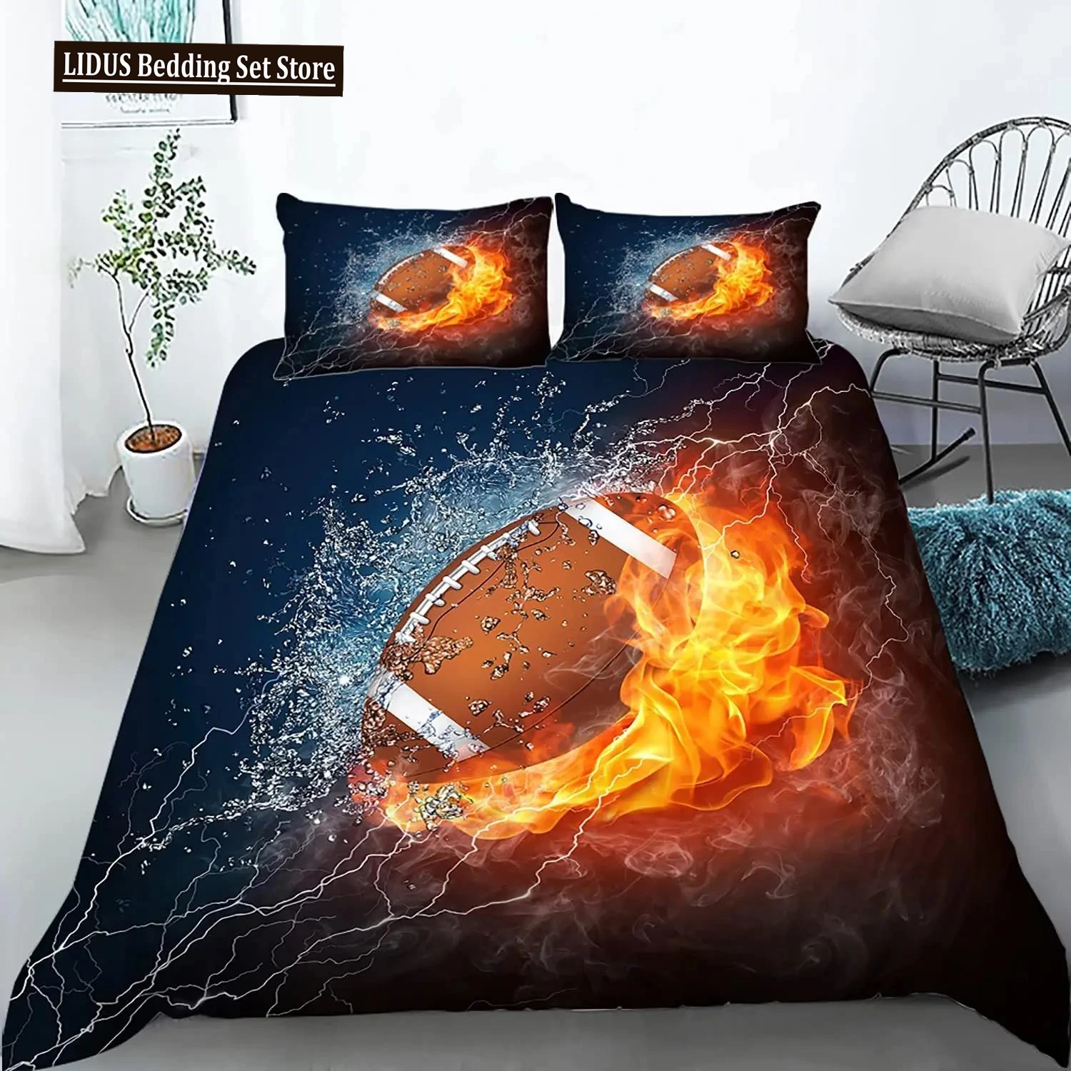 

Football Bedding Set For Teen Boys Sport Duvet Cover Set Football Theme Bedding Set Double Queen King Size Polyester Qulit Cover