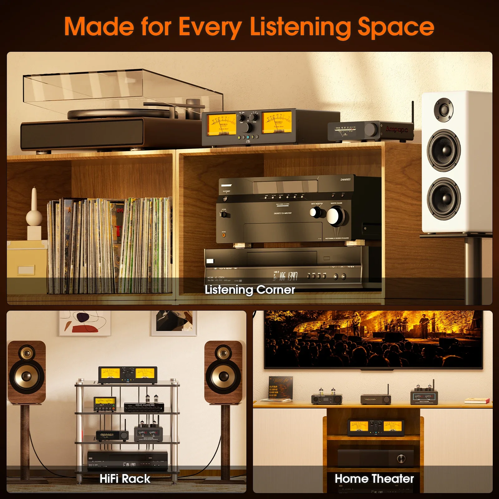 Douk Audio 2‑Way Amplifier Speaker Selector, Accurate Real‑Power Analog VU Meter with Protection Load
