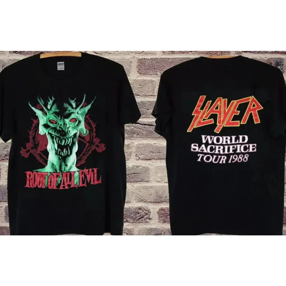 

RARE 1988 SLAYER ROOT OF ALL EVIL WORLD SACRIFICE TOUR T SHIRT GILDAN American Oversize Short-sleeved Men Women's Street Hip-hop