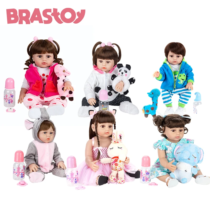 BRASTOY Baby Reborn Doll 48cm جسم سيليكون مع لعبة محشوة، شحن البرازيل
