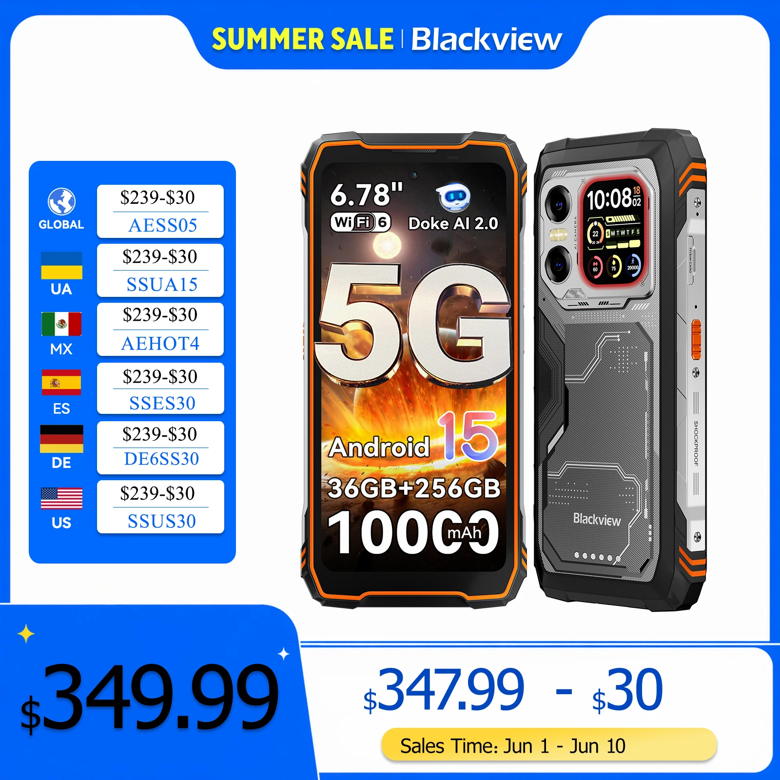 Blackview XPLORE X1 Rugged SmartPhone, 6.78" 2.4K 120Hz Display, Dimensity 7050,10000mAh Battery 55W Charging,108MP+50MP Camera