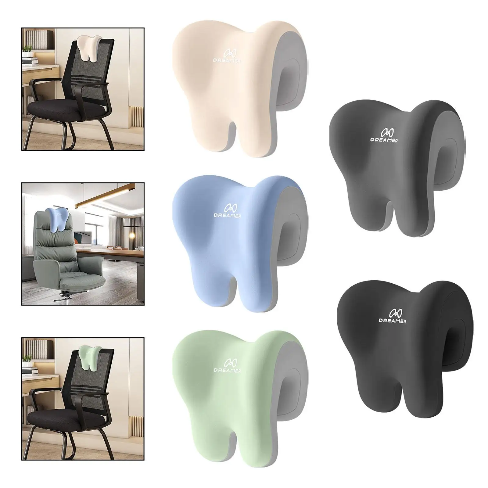 كرسي مكتب لدعم الرقبة، غطاء قماشي مريح وجيد التهوية، وسادة قيلولة