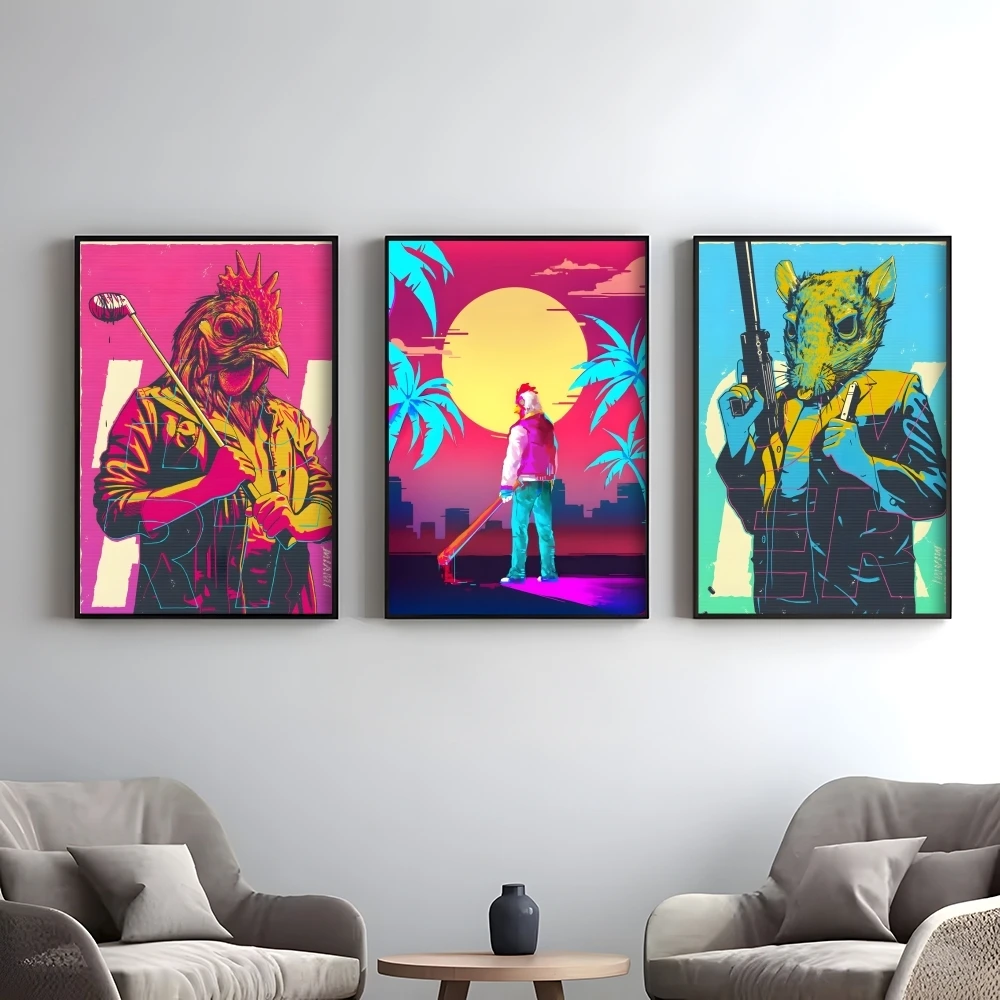 Video Game H-Hotline Miami Poster Elegant And Affordable Wall Art Stickers For Dormitory Living Room And Bedroom Spaces
