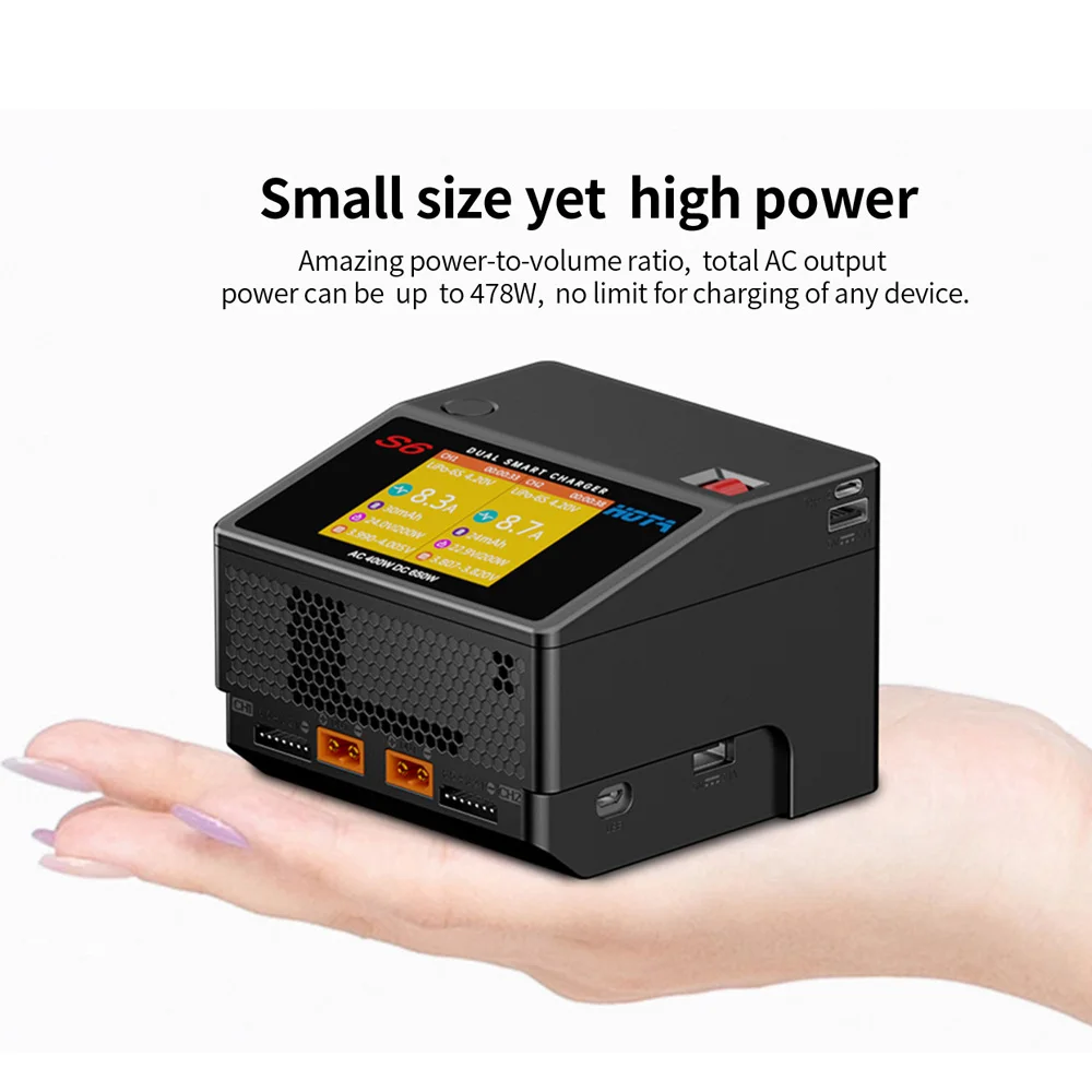 

Hota s6 ac400w dc650w 15a Two Channel Smart Ultra Small Size Charger for Lipo Lihv Life Liion Nizn Nicd Nimh Battery