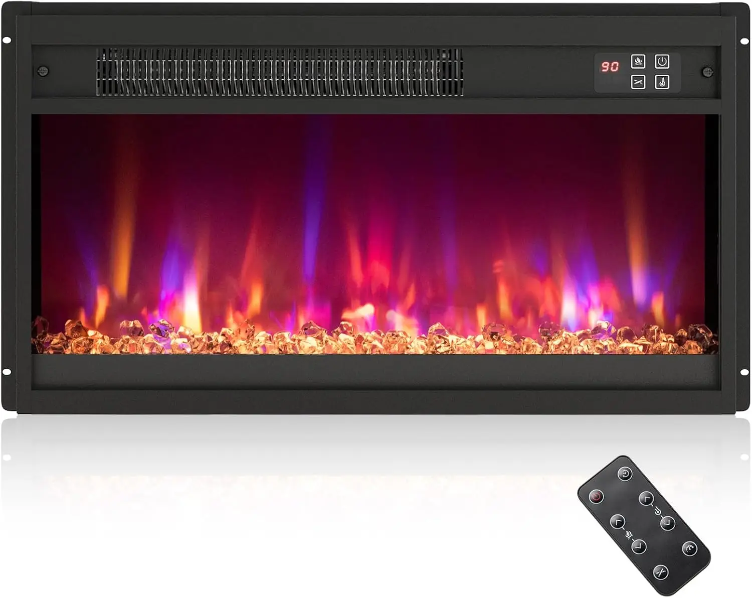 

For Indoor Use, Electric Fireplace Insert, Adjustable Flame & Ember Bed Color, 0.5 - 9H Timer, Thermostat, Overheat Protection