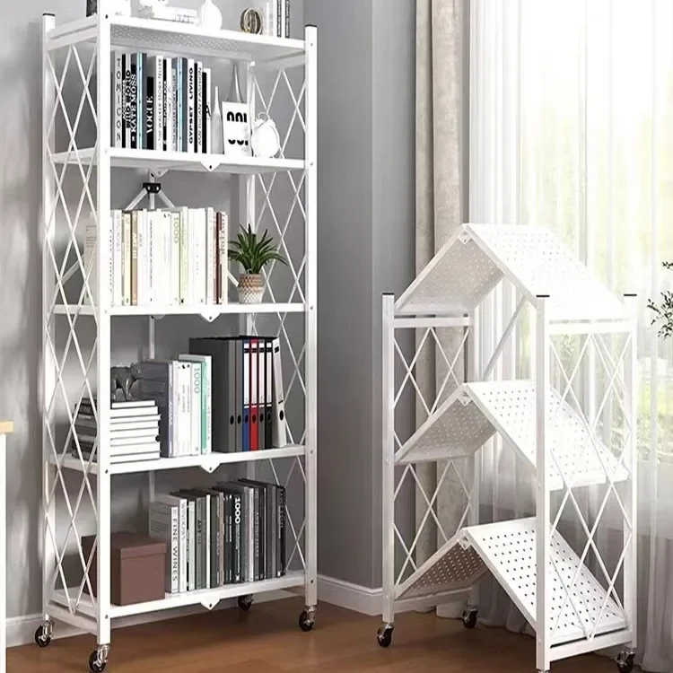 Home storage rack, installation-free, multi-layer kitchen large folding floor with wheels, living room movable finishing rack