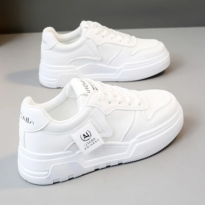 Chaussures de sport en cuir PU pour femme, baskets plates respirantes, surface complète, augmentation de la hauteur