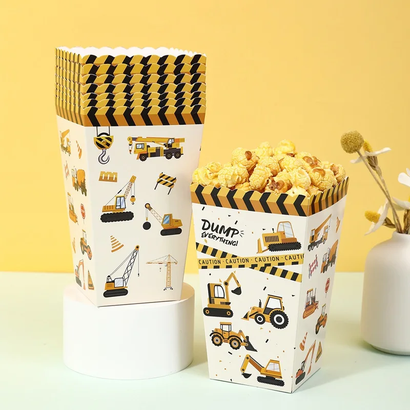 Engineering vehicle Popcorn Box Candy Gift Box Construction Theme Birthday Party Decorations Kids Baby Shower Favors Supplies